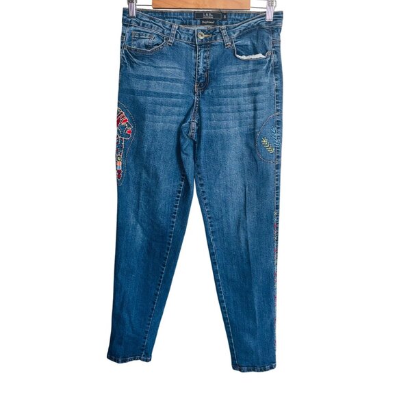L&B Lucky & Blessed Boyfriend Jeans Womens 8 Embroidered Patchwork Denim Boho - Picture 3 of 12